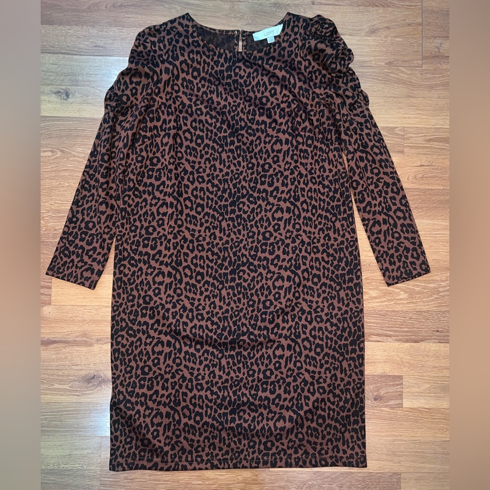 LOFT Animal Print Long Sleeve Dress